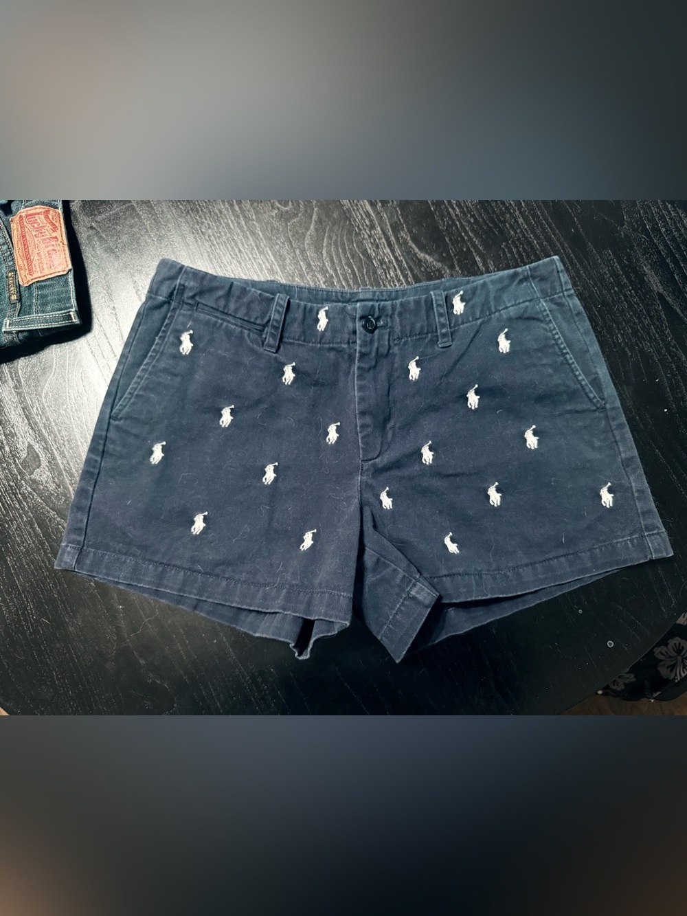 Ralph Lauren Embroidered High-Waist Navy Women's Shorts - Picture 2 of 5
